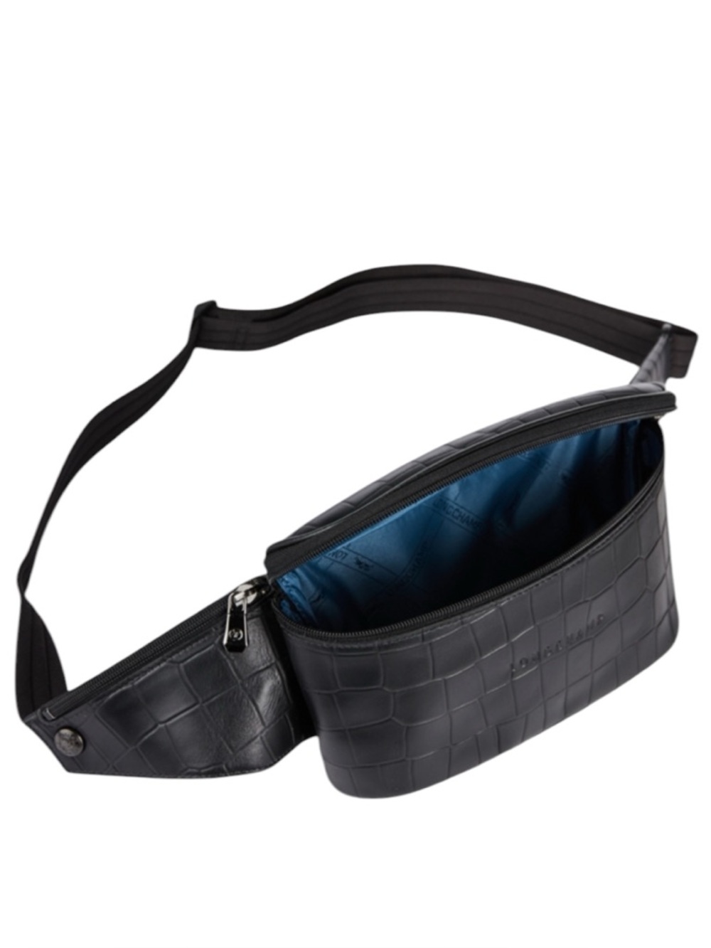 NEW Longchamp Black Croc Embossed Leather Belt Bag